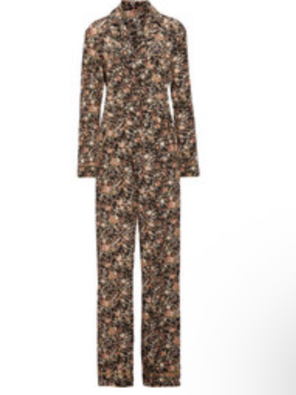 Adam Lippes 100% Silk Black Metallic Floral Print Long Sleeve Twill Jumpsuit